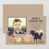 Op het Boerderij Barnyard Kids Verjaardagsfoto Uit Kaart (Voorkant / Achterkant)