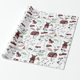 Op het Boerderij Christmas Wrapping Paper Cadeaupapier