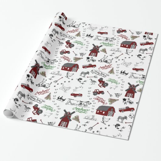 Op het Boerderij Christmas Wrapping Paper Cadeaupapier (Uitgerold)