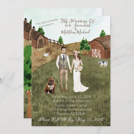 Op het Boerderij huwelijksuitnodiging - Brunette-B Kaart (Voorkant / Achterkant)