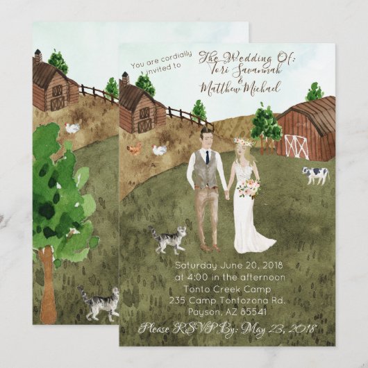Op het Boerderij huwelijksuitnodiging - met huiska Kaart (Voorkant / Achterkant)