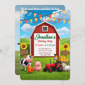 Op het Boerderij Kids Birthday Invitation Kaart (Voorkant / Achterkant)