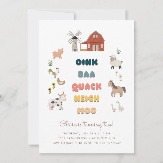 Op het Boerderij Kinderen Plezier 2e Verjaardag Kaart (Voorkant)