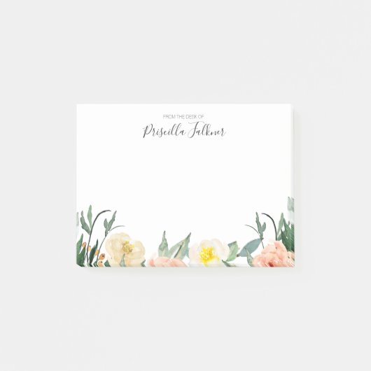 Op het bureau van de Blush Pink Waterverf Flowers Post-it® Notes (Voorkant)