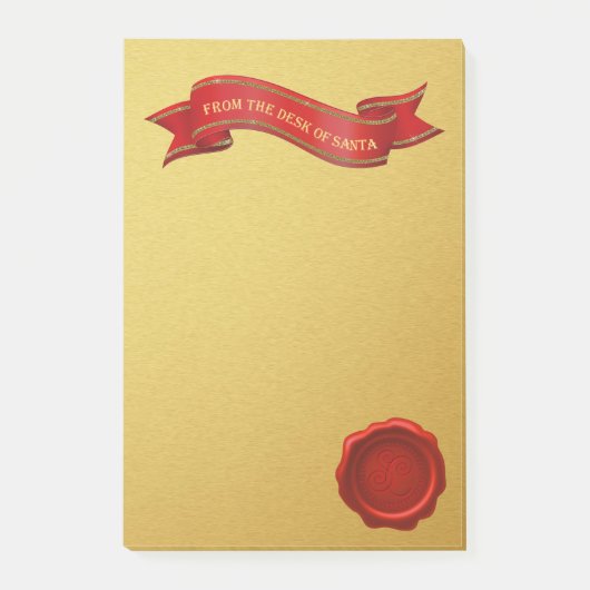 Op het bureau van de Santa Gold Post schrijft het Post-it® Notes (Voorkant)