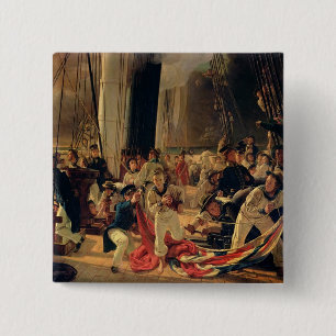 Op het dek tijdens een zee strijd, 1855 vierkante button 5,1 cm