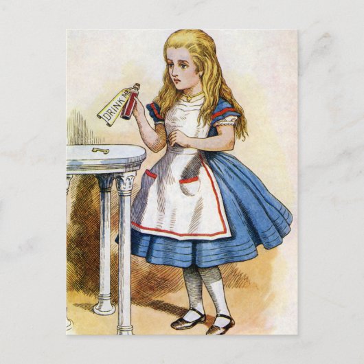 Op het flesje stond "Drink me", dus Alice deed dat Briefkaart (Voorkant)