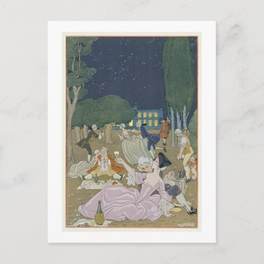 Op het gras, illustratie voor "Fetes Galantes" doo Briefkaart (Voorkant)