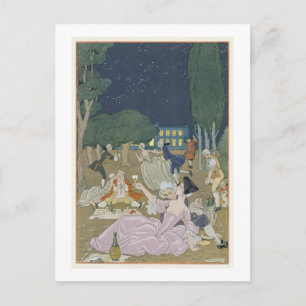 Op het gras, illustratie voor "Fetes Galantes" doo Briefkaart