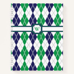 Op het groene argyle-spiraalnotitieboek notitieboek