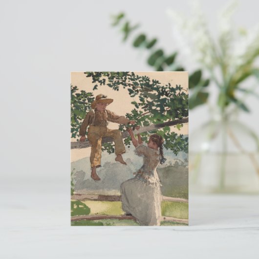 Op het hek | Winslow Homer Briefkaart (Staand voorkant)