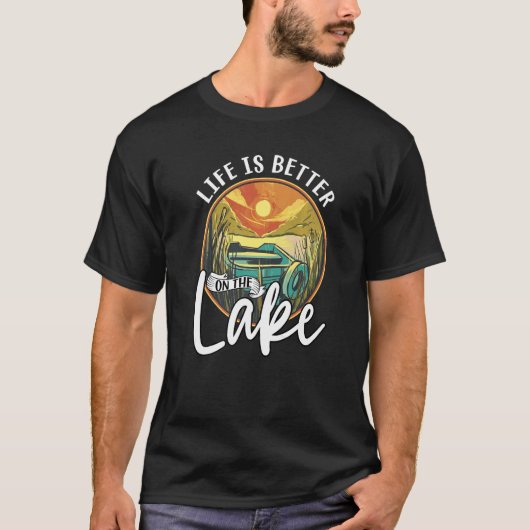 Op het meer van de zomertrappen Vist de retroflect T-shirt (Voorkant)