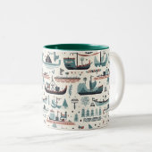 Op het Noorden geïnspireerde scheepsthema keramisc Tweekleurige Koffiemok (Voorkant rechts)