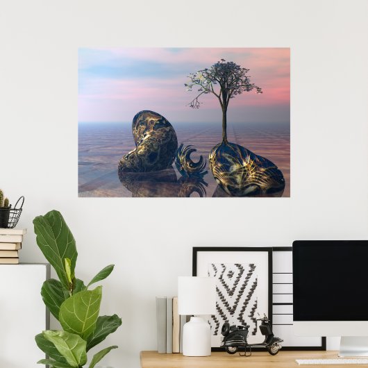 Op het oneindige 3D fractale vlak Poster (Thuiskantoor)