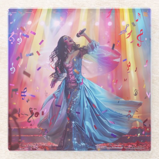 Op het podium met digitale muziek glazen onderzetter (Voorkant)