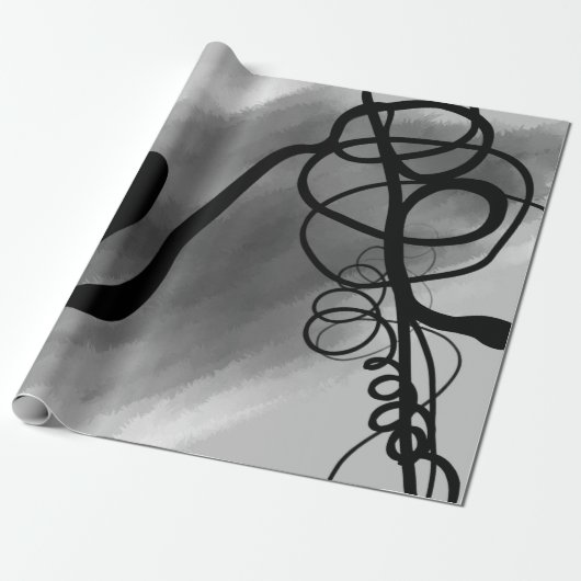 Op het Raster: Abstract Grijs, Zwart & Wit Cadeaupapier (Uitgerold)