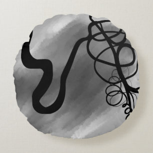 Op het Raster: Abstract Grijs, Zwart & Wit Rond Kussen