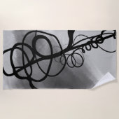 Op het Raster: Abstract Grijs, Zwart & Wit Strandlaken (Voorkant)