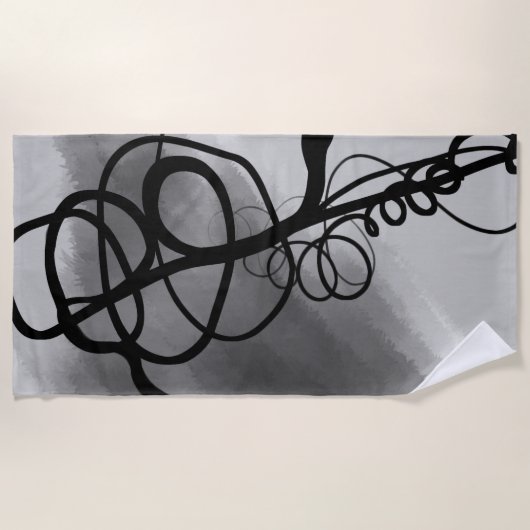 Op het Raster: Abstract Grijs, Zwart & Wit Strandlaken (Voorkant)
