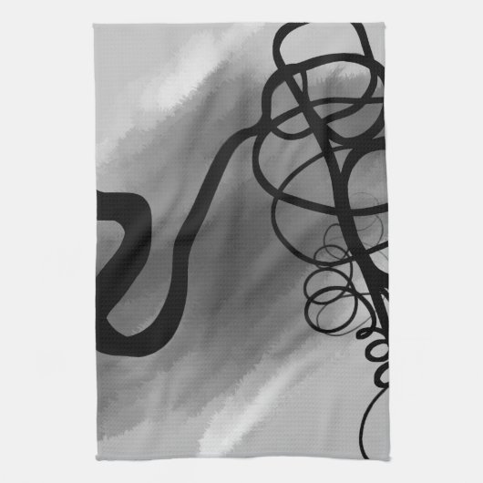 Op het Raster: Abstract Grijs, Zwart & Wit Theedoek (Verticaal)