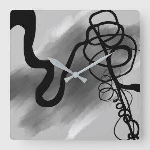 Op het Raster: Abstract Grijs, Zwart & Wit Vierkante Klok