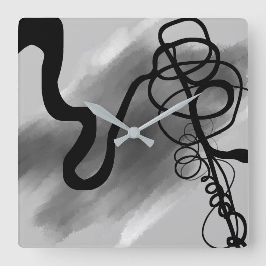 Op het Raster: Abstract Grijs, Zwart & Wit Vierkante Klok (Voorkant)