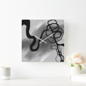 Op het Raster: Abstract Grijs, Zwart & Wit Vierkante Klok (Huis)