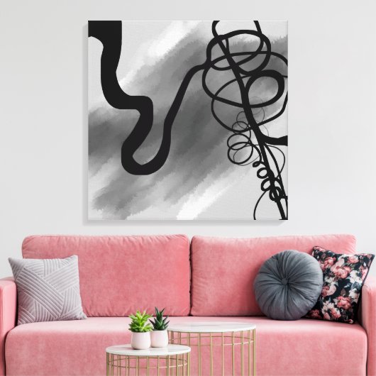 Op het raster: Abstract zwart en grijs Canvas Afdruk (Insitu (Woonkamer))