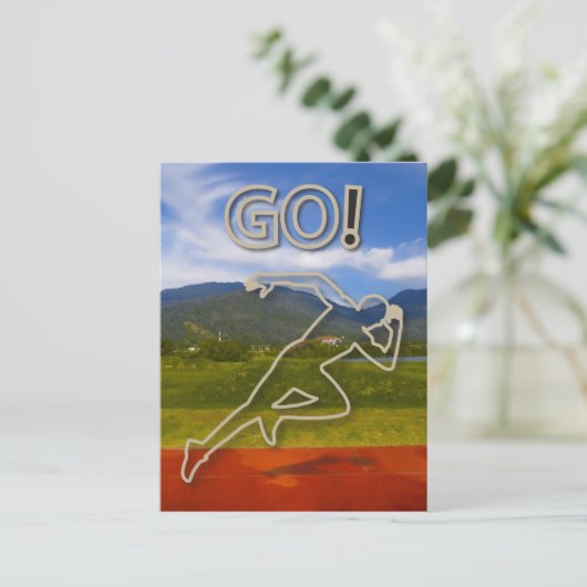 Op het rijdende spoor briefkaart (Staand voorkant)