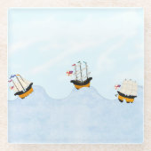 Op het Rolling Zee Drie kleine schepen op reis Glazen Onderzetter (Voorkant)