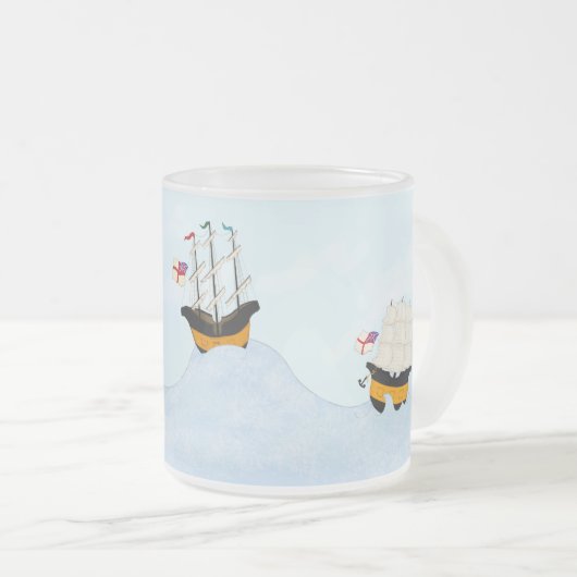 Op het Rolling Zee varen drie Britse schepen Matglas Koffiemok (Voorkant rechts)