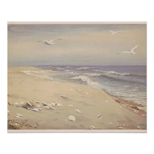 Op het strand (1879) -  kustkunst perfect poster (Voorkant)