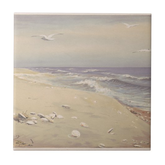 Op het strand (1879) - kustkunst tegeltje (Voorkant)