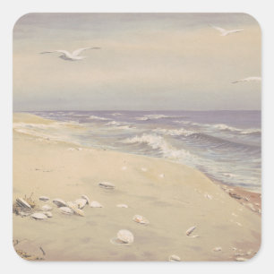 Op het strand (1879) -  kustkunst vierkante sticker