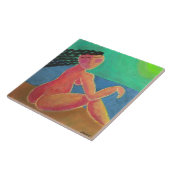 Op het strand Abstract portret van een vrouw Tegeltje (Zijkant)