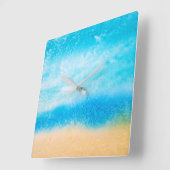 'Op het strand' Abstracte Zijdeschilderij Vierkante Klok (Hoek)