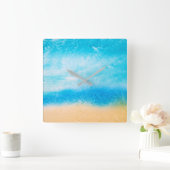 'Op het strand' Abstracte Zijdeschilderij Vierkante Klok (Huis)