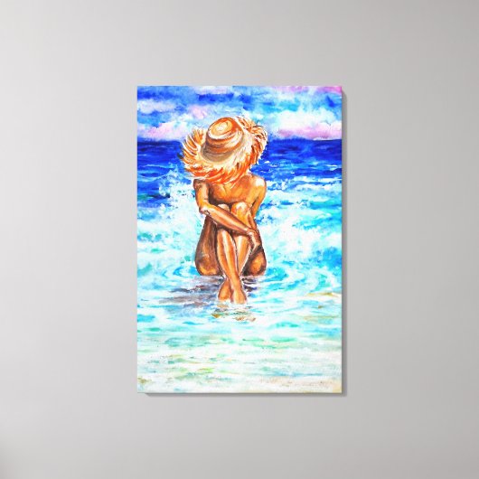 Op het strand - Aquarelschilderij Canvas Afdruk (Voorkant)