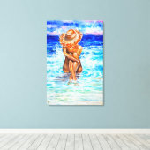 Op het strand - Aquarelschilderij Canvas Afdruk (Insitu (Houten vloer))
