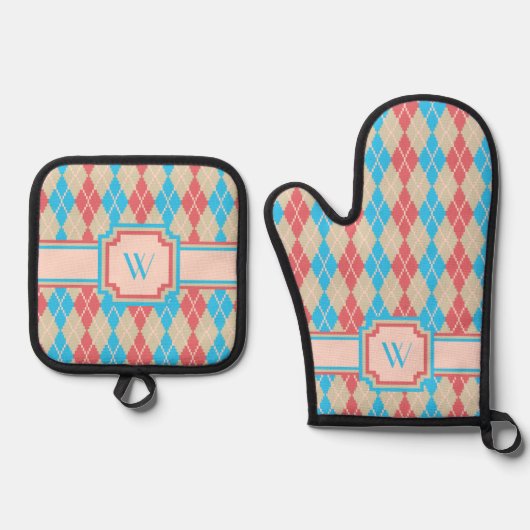 Op het strand Argyle Ovenwant & Pannenlap Set (Voorkant)
