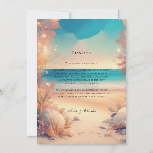 Op het strand bruiloft dank u kaart (Voorkant)
