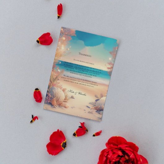 Op het strand bruiloft dank u kaart