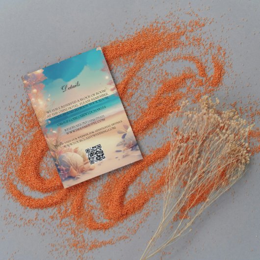 Op het strand bruiloft details kaart