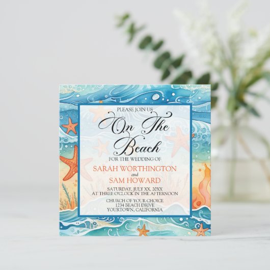 Op het strand bruiloft kaart (Staand voorkant)