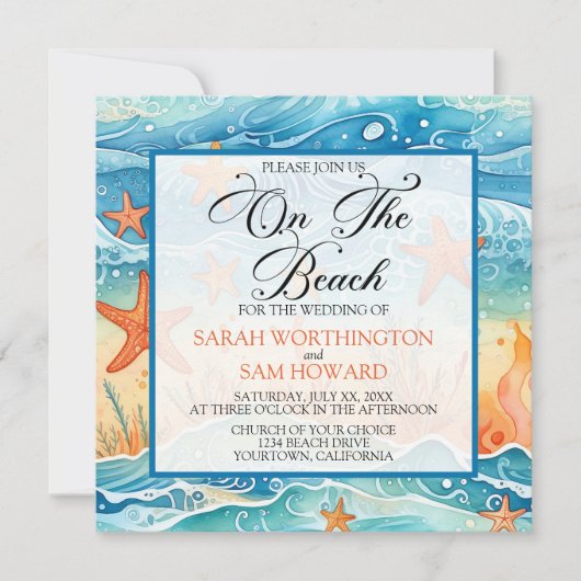 Op het strand bruiloft kaart (Voorkant)