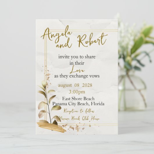 Op het strand bruiloft uitnodiging (Staand voorkant)