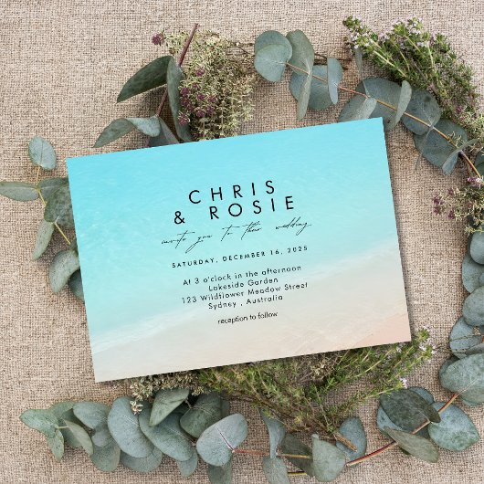 Op het strand bruiloft uitnodiging