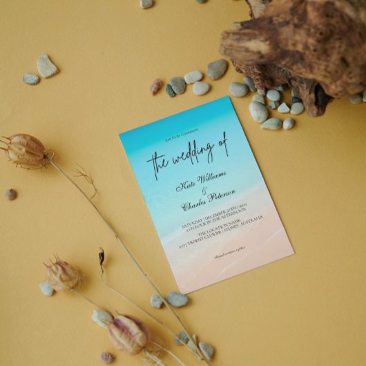 Op het strand bruiloft uitnodiging