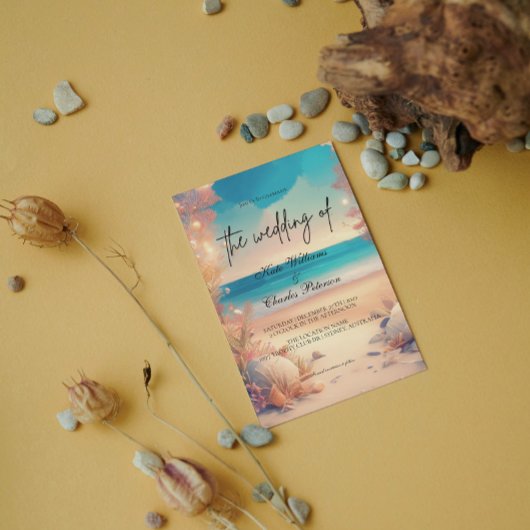 Op het strand bruiloft uitnodiging