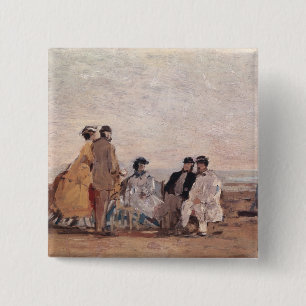 Op het strand in Trouville, c.1865 Vierkante Button 5,1 Cm